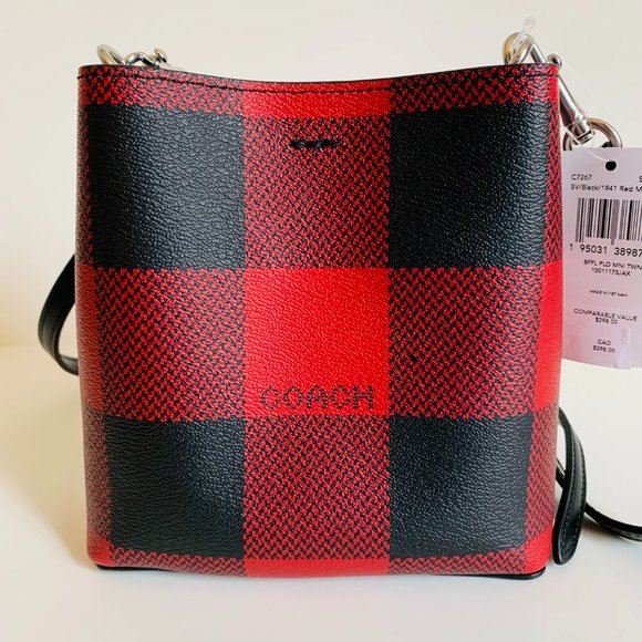 NWT! COACH MINI TOWN BUCKET WITH BUFFALO PLAID PRINT CROSSBODY BAG - Picture 5 of 11